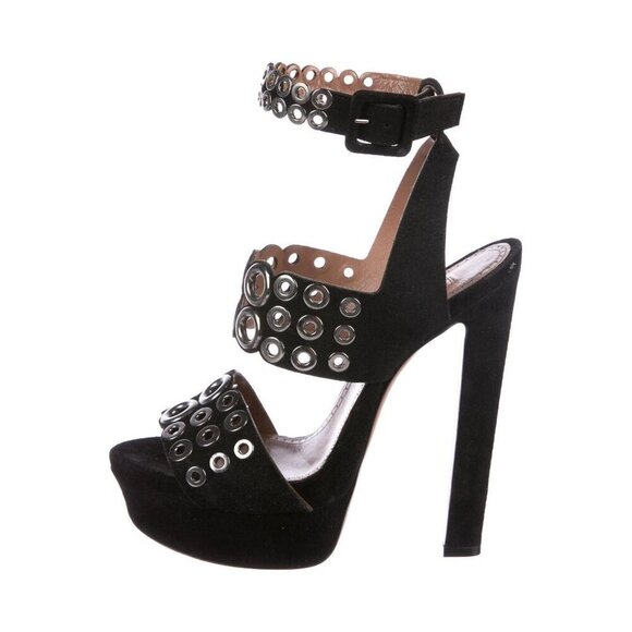 ALAÏA Paris Black Suede Grommet Platform Shoes / Sandals– Size 38.5 / US 8.5 NIB - Picture 2 of 9